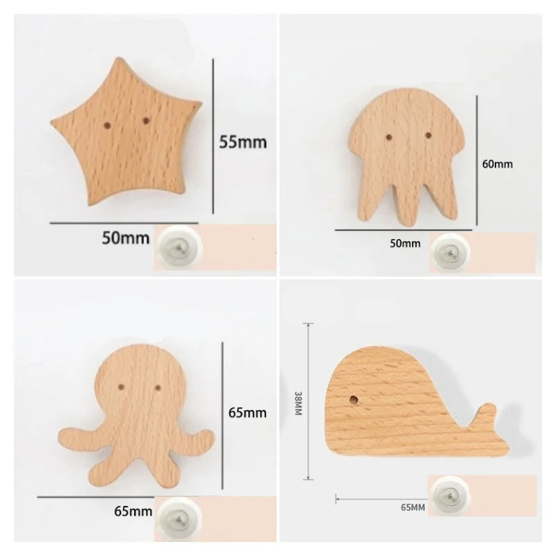 Wandhaak van massief hout met dierenmotief voor kinderen