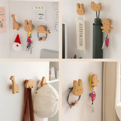 Gancho de pared de madera maciza con forma de animal para niños