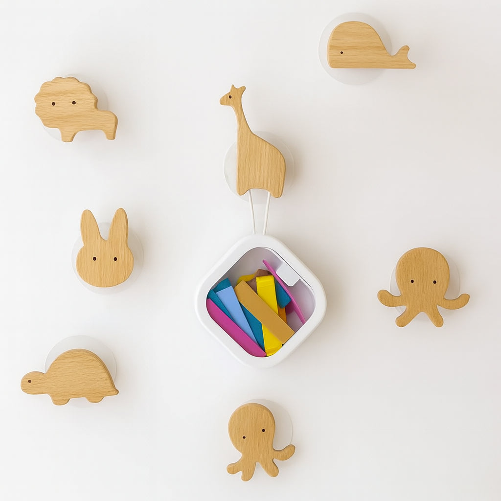 Gancho de pared de madera maciza con forma de animal para niños