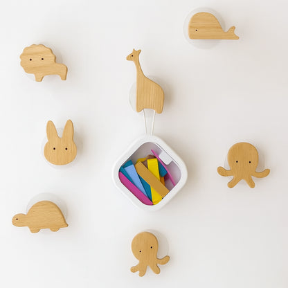 Gancho de pared de madera maciza con forma de animal para niños