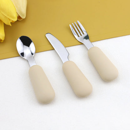 First Feeding Set – 3-Piece Silicone & Stainless Steel Baby Cutlery