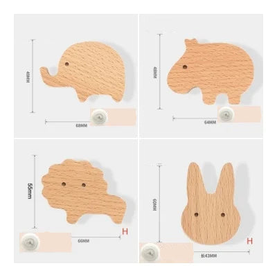 Gancho de pared de madera maciza con forma de animal para niños
