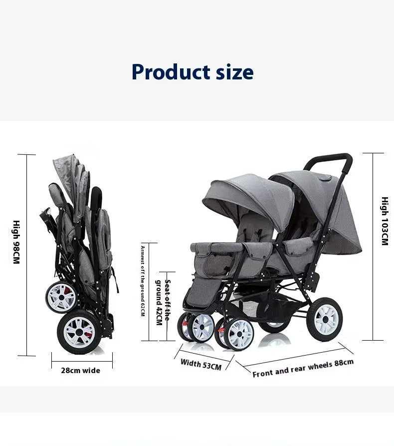 DuoMove Flex – Foldable Double Stroller with Front and Rear Seats