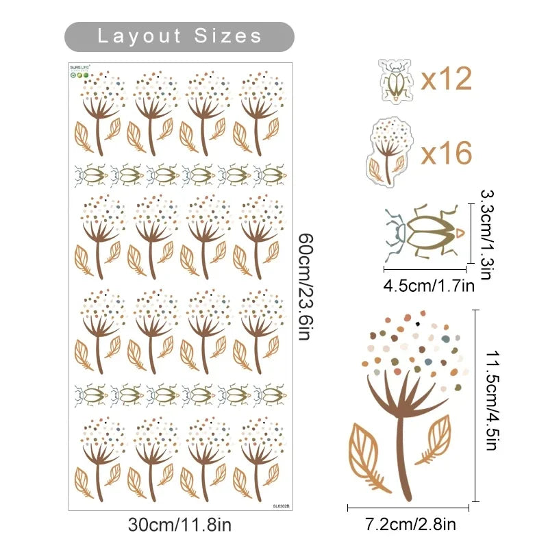 Autocollants muraux Boho aquarelle fleurs et feuilles