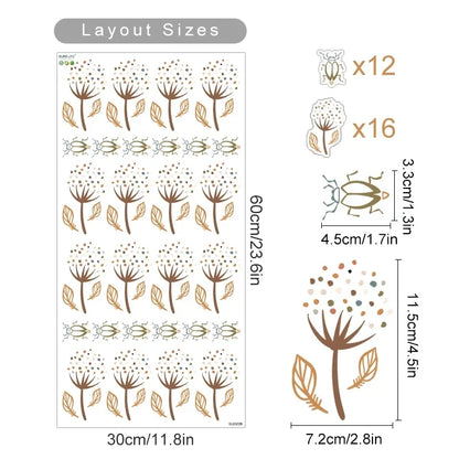 Autocollants muraux Boho aquarelle fleurs et feuilles