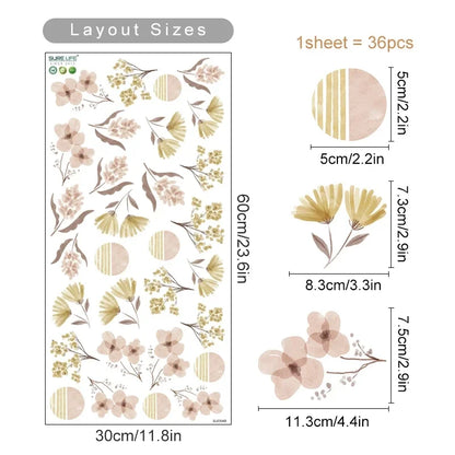 Autocollants muraux Boho aquarelle fleurs et feuilles
