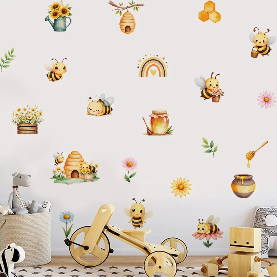 Boho Bienen &amp; Blumen Wandaufkleber fürs Kinderzimmer
