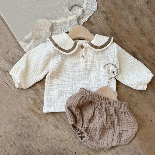 Marineblaues Baby-Set aus Hemd und Pumphose aus Bio-Baumwolle