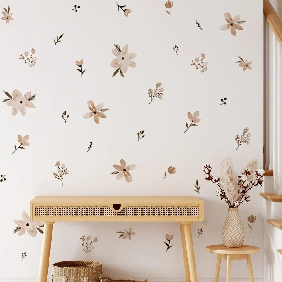 Autocollants muraux Boho aquarelle fleurs et feuilles