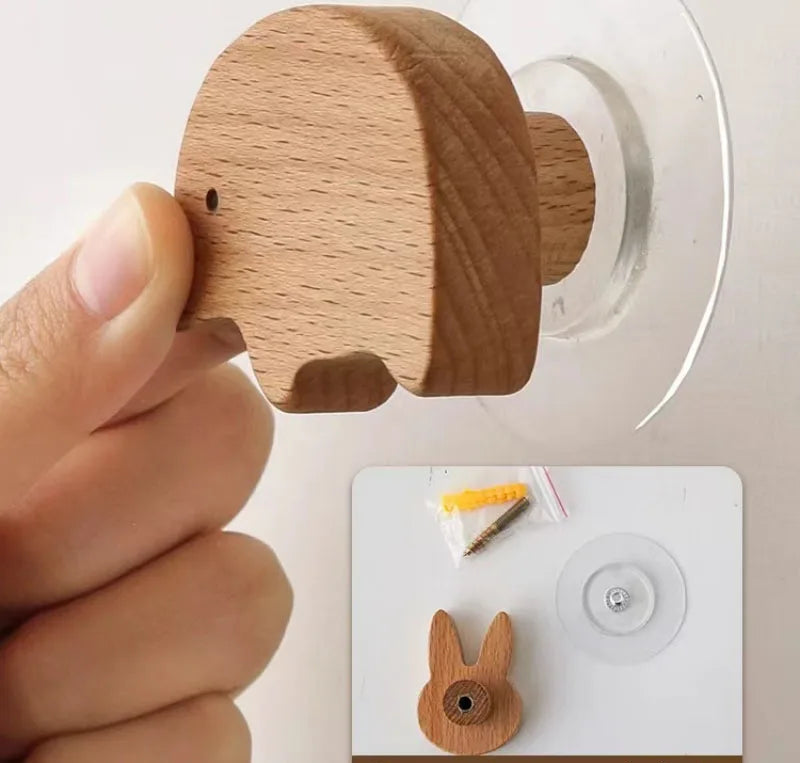 Gancho de pared de madera maciza con forma de animal para niños