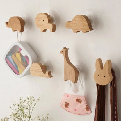 Gancho de pared de madera maciza con forma de animal para niños