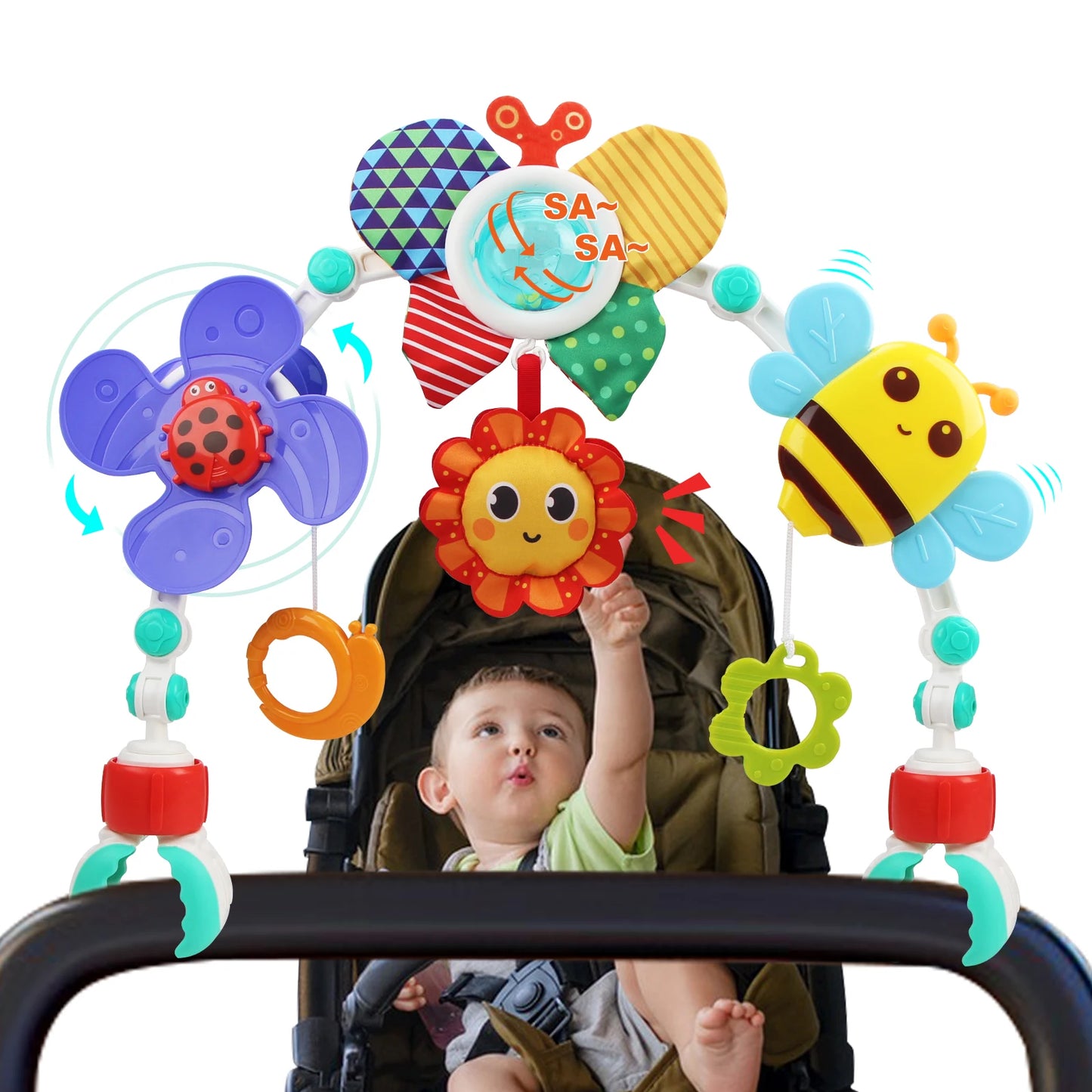 Arco de juguete sensorial para cochecito de bebé con juguetes colgantes
