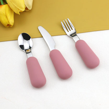 First Feeding Set – 3-Piece Silicone & Stainless Steel Baby Cutlery