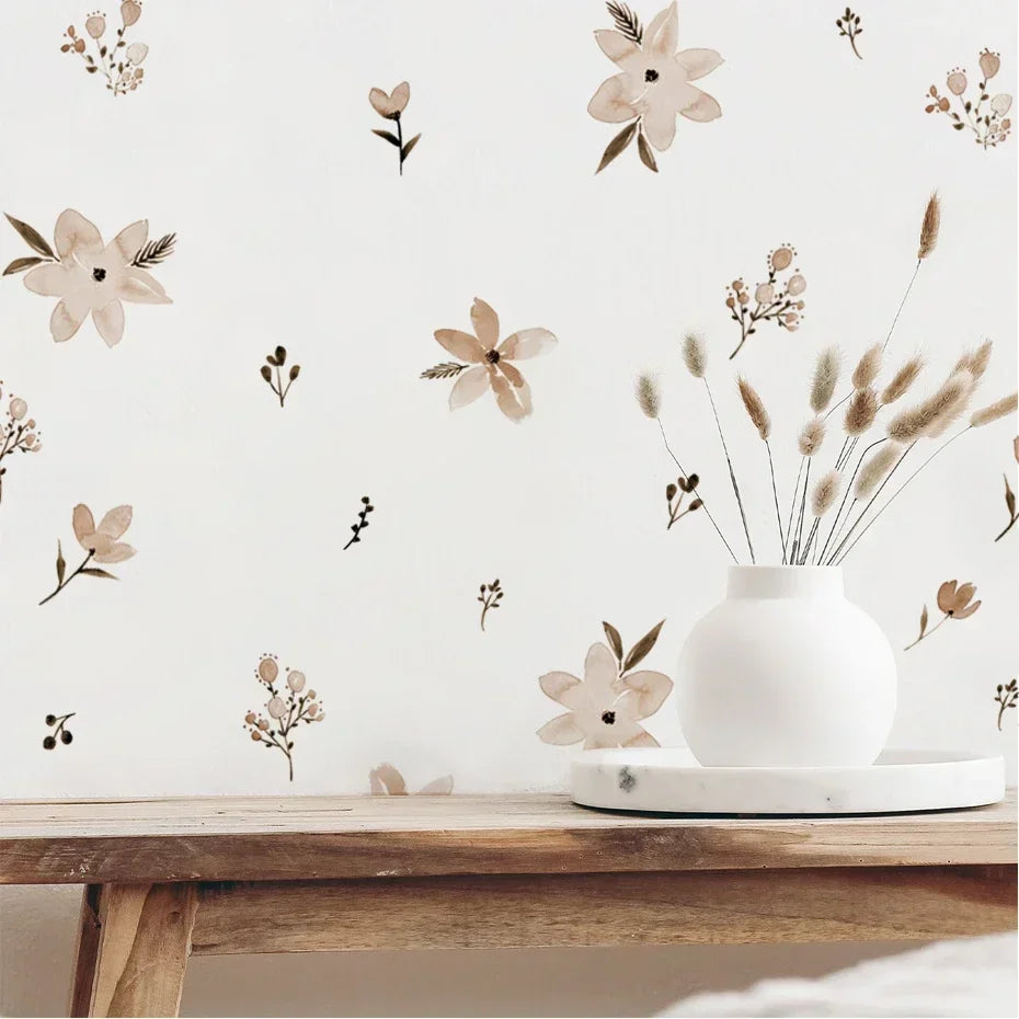 Autocollants muraux Boho aquarelle fleurs et feuilles