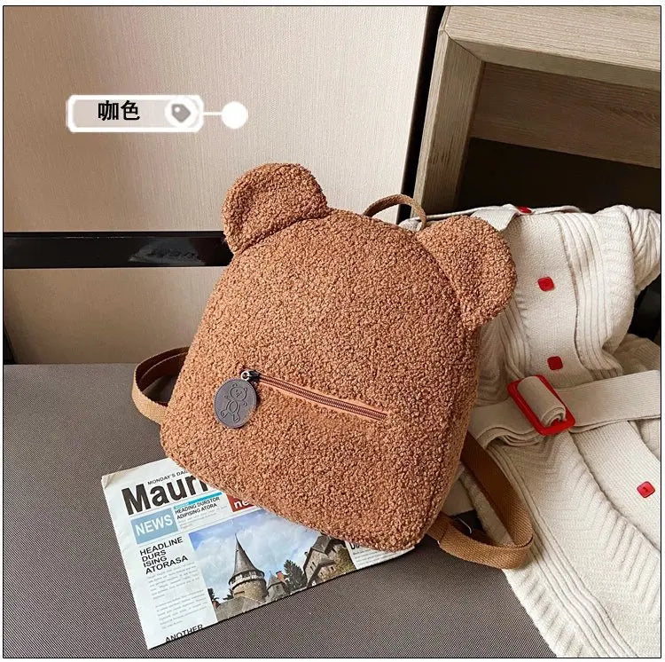 Pluchen rugzak met berenoren en casual chique stijl - BearLuxe™
