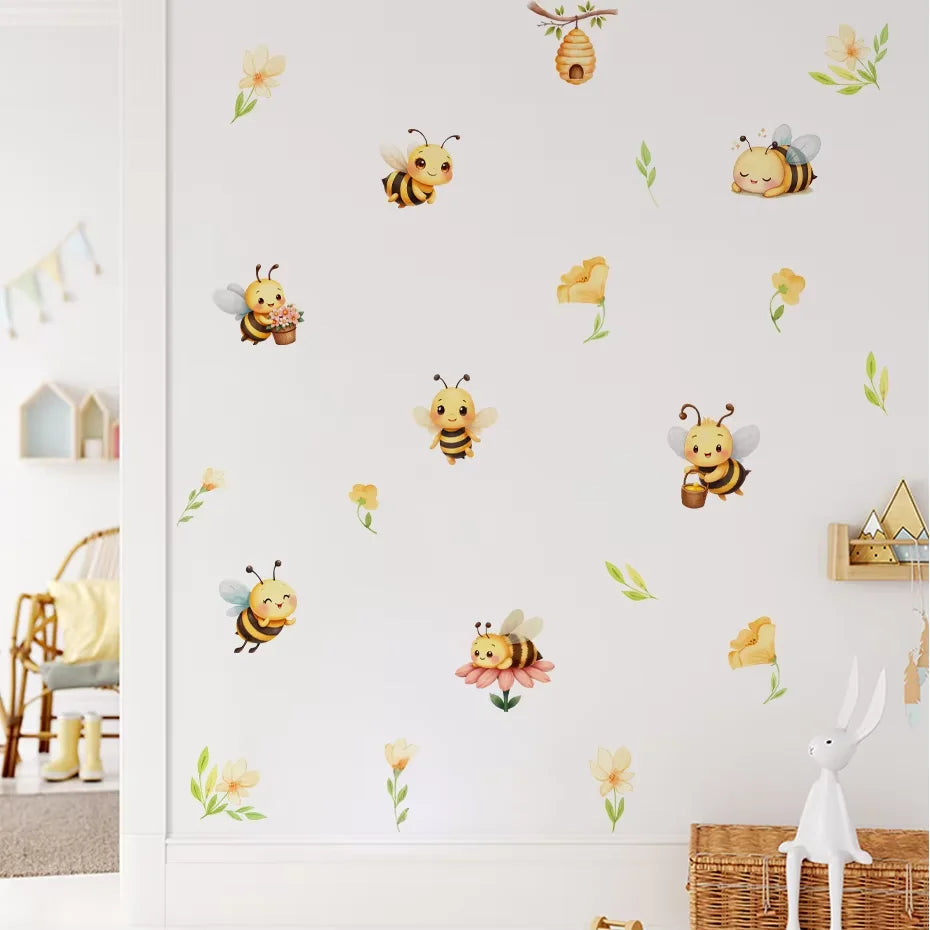 Boho Bienen &amp; Blumen Wandaufkleber fürs Kinderzimmer