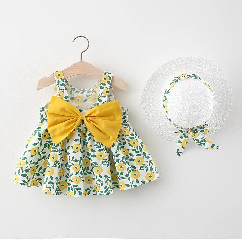 Conjunto de princesa de verano: vestido y gorro para niña
