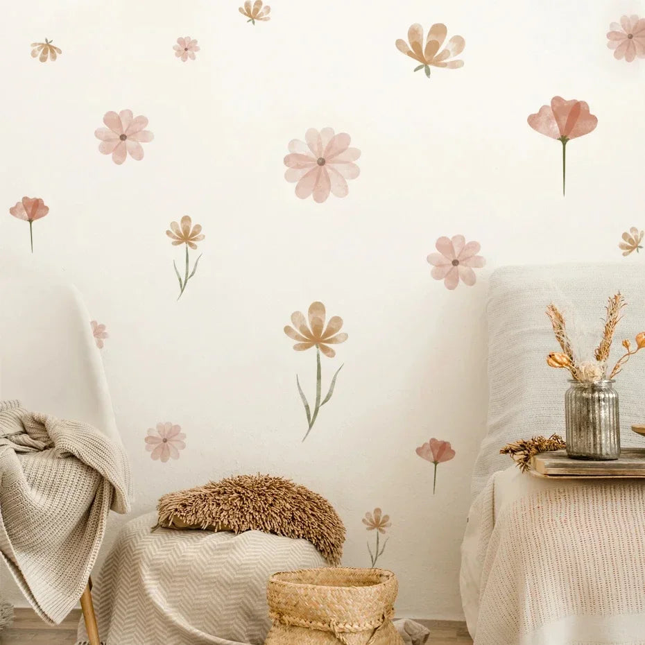 Autocollants muraux Boho aquarelle fleurs et feuilles