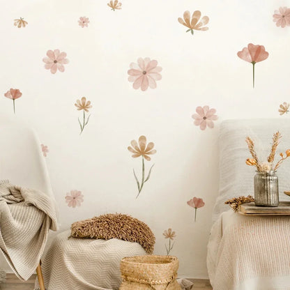 Autocollants muraux Boho aquarelle fleurs et feuilles