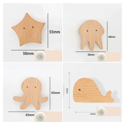Gancho de pared de madera maciza con forma de animal para niños