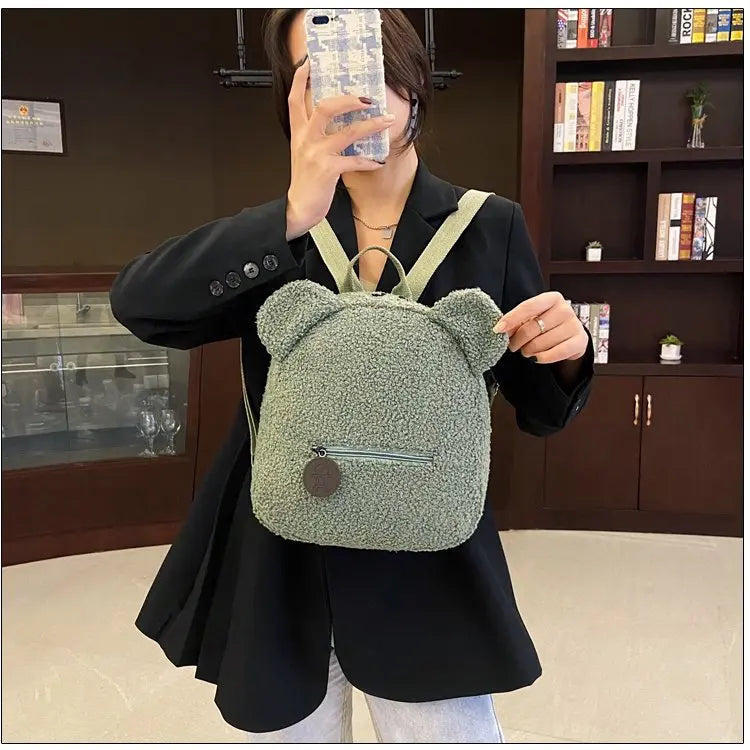 Pluchen rugzak met berenoren en casual chique stijl - BearLuxe™