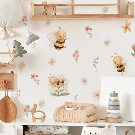 Boho Bee & Flower Wall Decals for Nursery