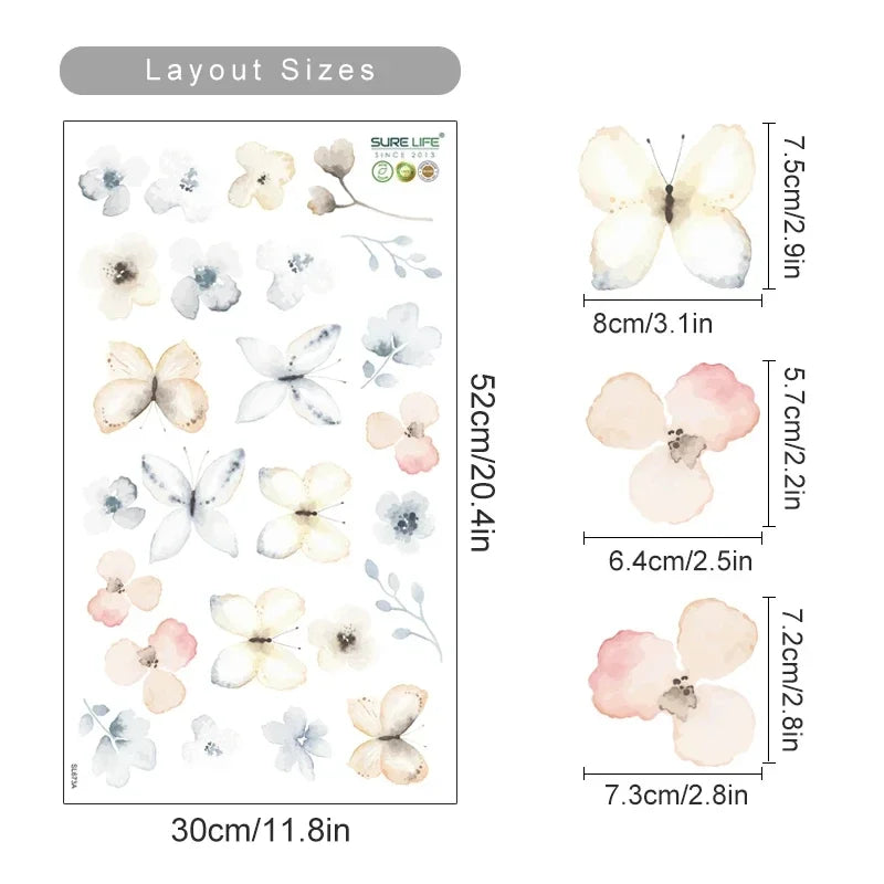 Autocollants muraux Boho aquarelle fleurs et feuilles