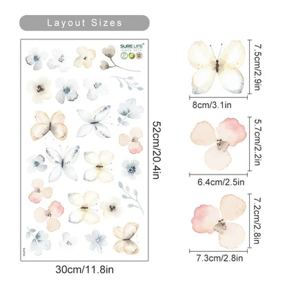 Autocollants muraux Boho aquarelle fleurs et feuilles