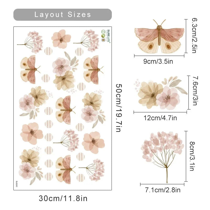 Autocollants muraux Boho aquarelle fleurs et feuilles