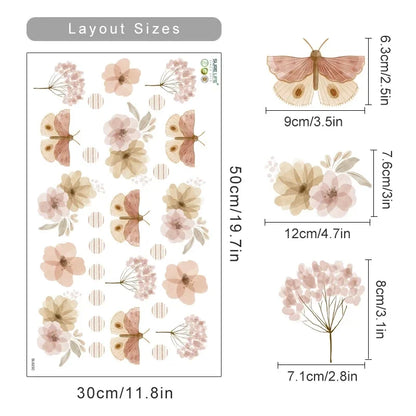 Autocollants muraux Boho aquarelle fleurs et feuilles