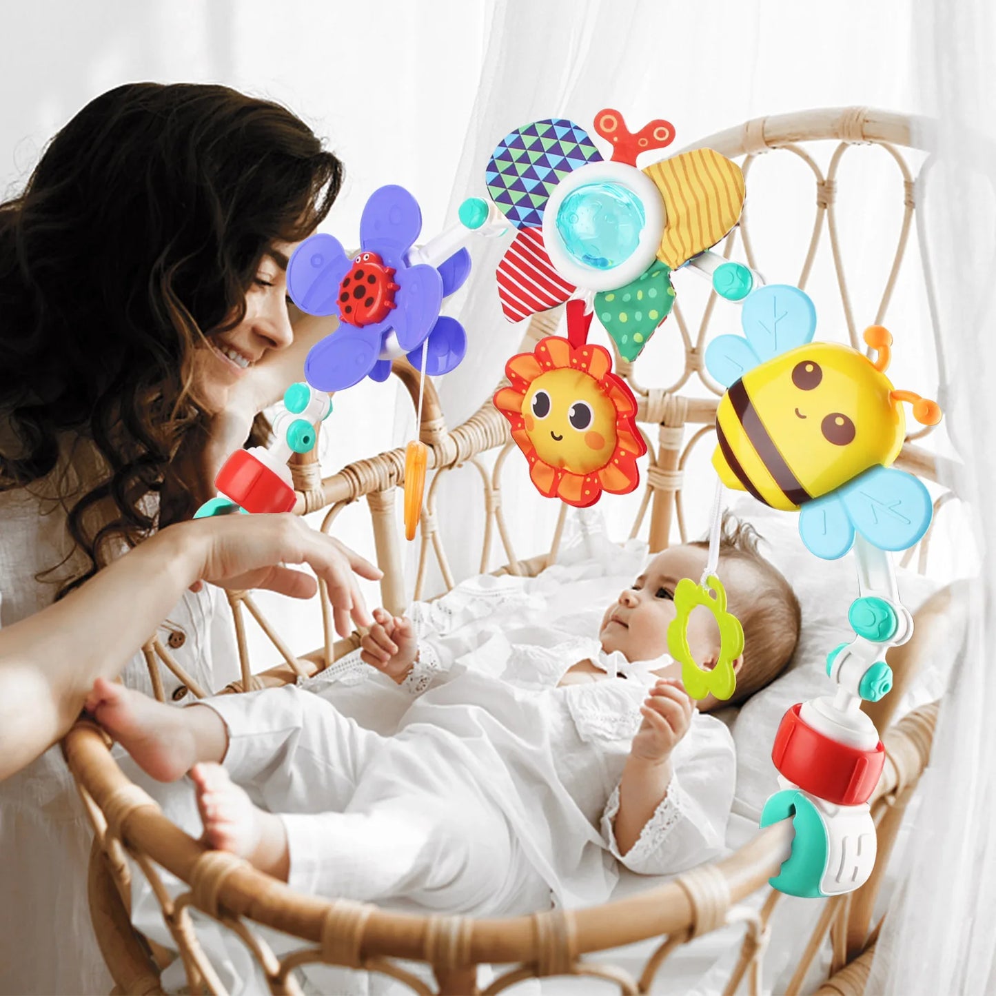 Arco de juguete sensorial para cochecito de bebé con juguetes colgantes