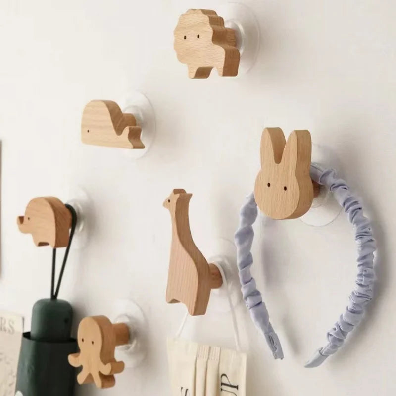 Gancho de pared de madera maciza con forma de animal para niños