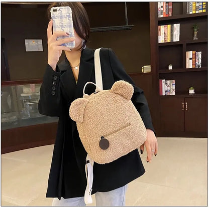 Pluchen rugzak met berenoren en casual chique stijl - BearLuxe™