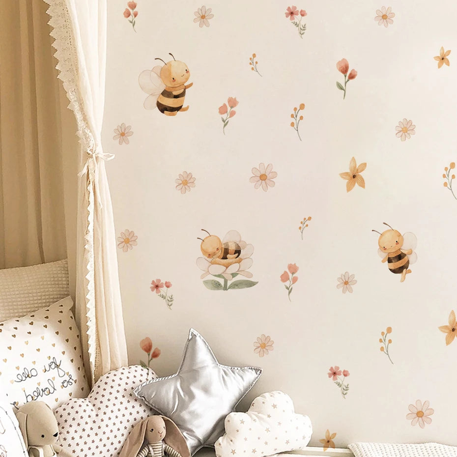 Boho Bienen &amp; Blumen Wandaufkleber fürs Kinderzimmer