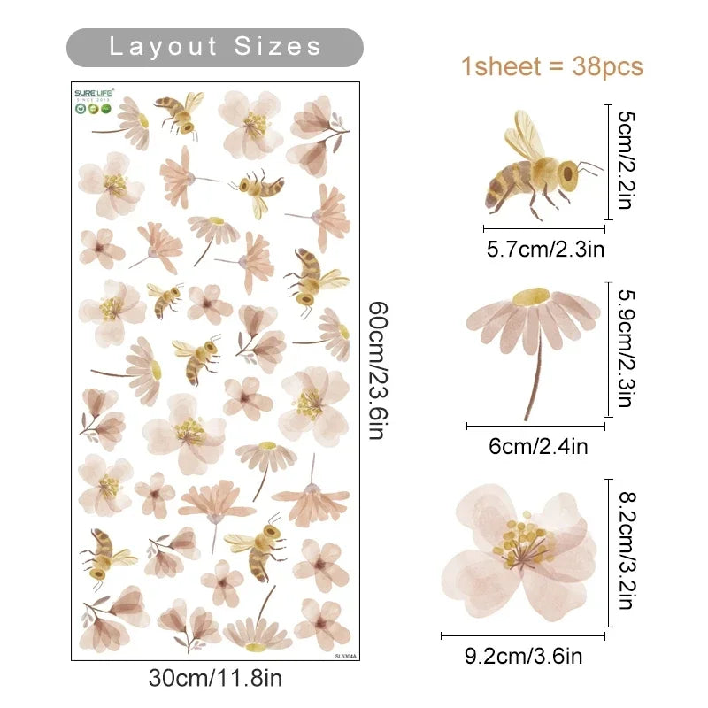 Autocollants muraux Boho aquarelle fleurs et feuilles