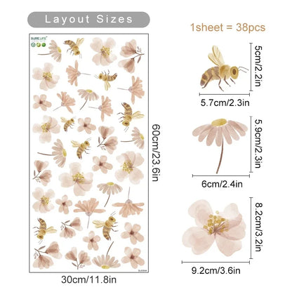 Autocollants muraux Boho aquarelle fleurs et feuilles