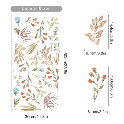 Autocollants muraux Boho aquarelle fleurs et feuilles