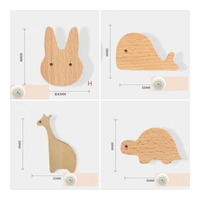 Gancho de pared de madera maciza con forma de animal para niños