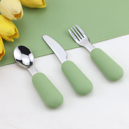 First Feeding Set – 3-Piece Silicone & Stainless Steel Baby Cutlery