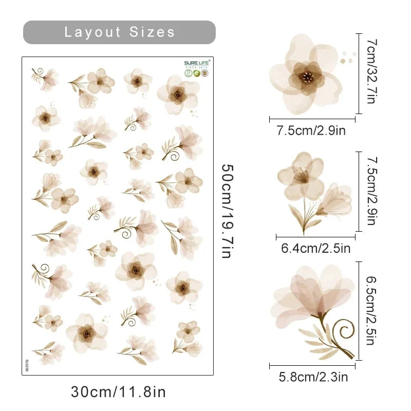 Autocollants muraux Boho aquarelle fleurs et feuilles